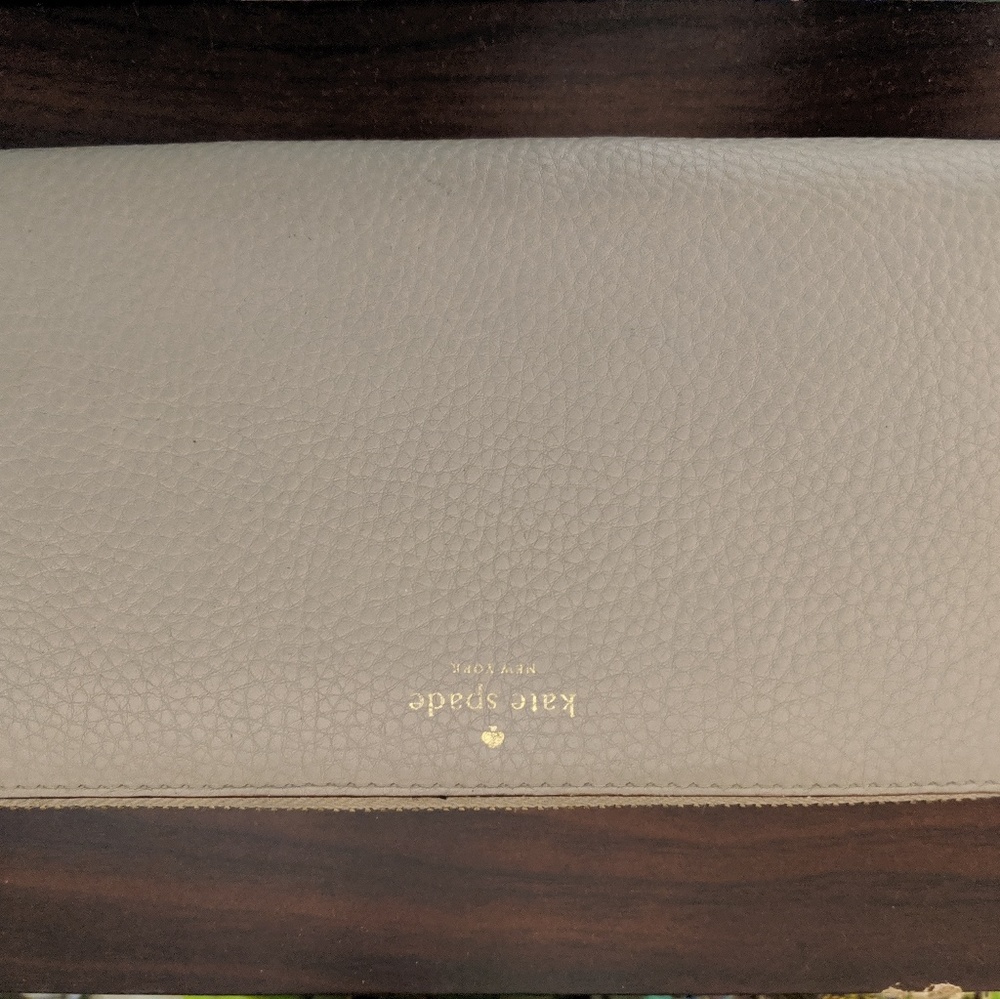 Kate Spade slim leather continental wallet beige
